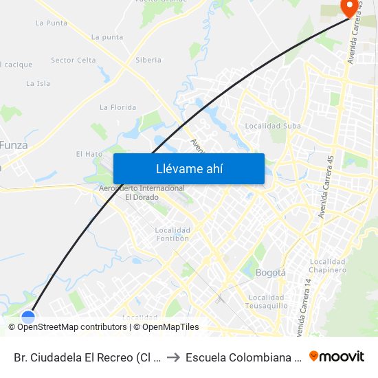 Br. Ciudadela El Recreo (Cl 73 Sur - Kr 99a) to Escuela Colombiana De Ingenieria map