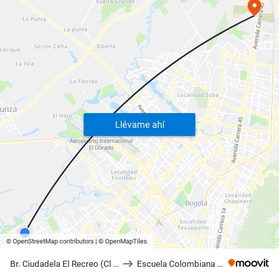 Br. Ciudadela El Recreo (Cl 63 Sur - Kr 99a) to Escuela Colombiana De Ingenieria map