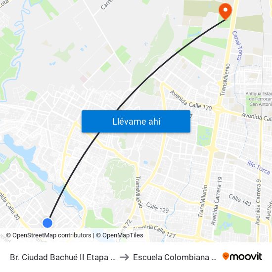 Br. Ciudad Bachué II Etapa (Cl 83 - Kr 95d) to Escuela Colombiana De Ingenieria map