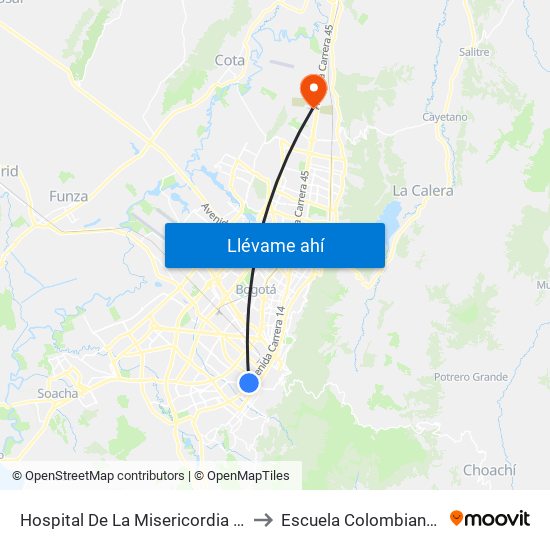 Hospital De La Misericordia (Dg 2 - Av. Caracas) to Escuela Colombiana De Ingenieria map
