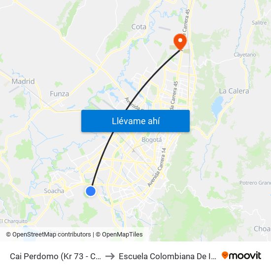 Cai Perdomo (Kr 73 - Cl 64 Sur) to Escuela Colombiana De Ingenieria map