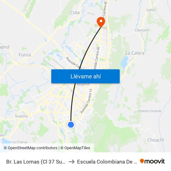 Br. Las Lomas (Cl 37 Sur - Kr 12a) to Escuela Colombiana De Ingenieria map