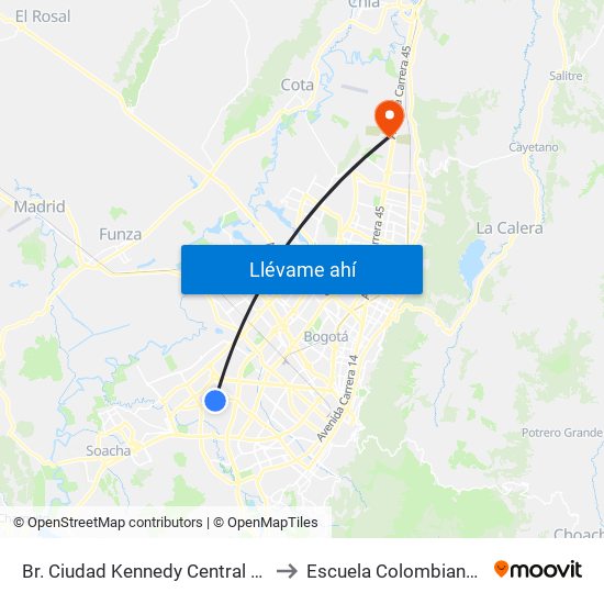 Br. Ciudad Kennedy Central (Cl 40 Sur - Kr 77a) to Escuela Colombiana De Ingenieria map