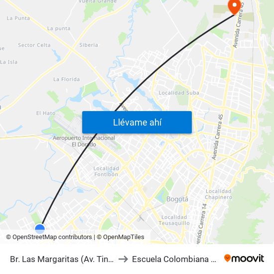 Br. Las Margaritas (Av. Tintal - Cl 49 Sur) to Escuela Colombiana De Ingenieria map