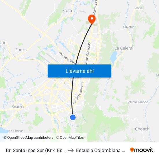 Br. Santa Inés Sur (Kr 4 Este - Cl 29 Sur) to Escuela Colombiana De Ingenieria map