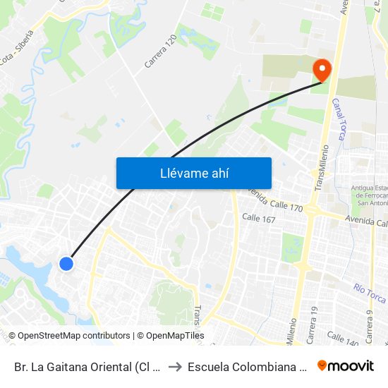 Br. La Gaitana Oriental (Cl 132 - Kr 123b) to Escuela Colombiana De Ingenieria map