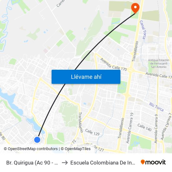 Br. Quirigua (Ac 90 - Kr 91) to Escuela Colombiana De Ingenieria map