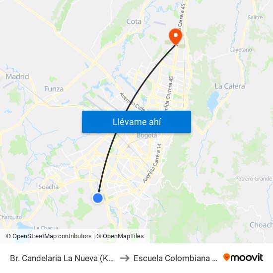 Br. Candelaria La Nueva (Kr 38 - Cl 62 Sur) to Escuela Colombiana De Ingenieria map