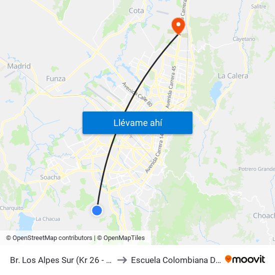 Br. Los Alpes Sur (Kr 26 - Cl 75 Bis Sur) to Escuela Colombiana De Ingenieria map