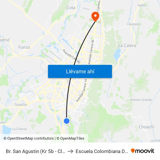 Br. San Agustin (Kr 5b - Cl 48z Bis Sur) to Escuela Colombiana De Ingenieria map