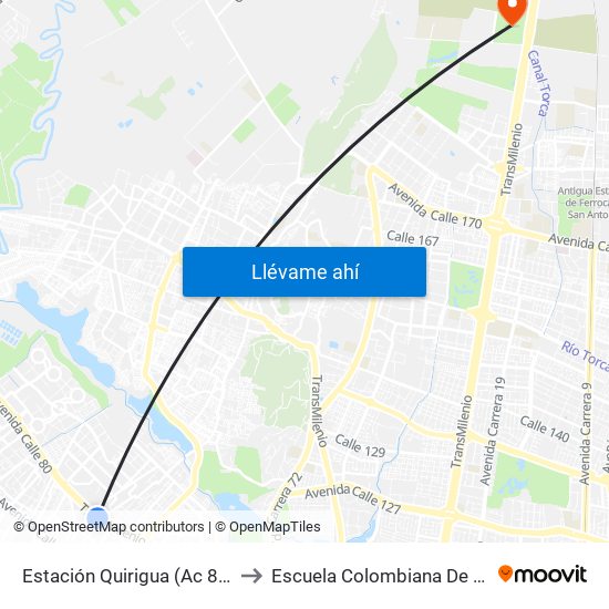 Estación Quirigua (Ac 80 - Kr 94) to Escuela Colombiana De Ingenieria map