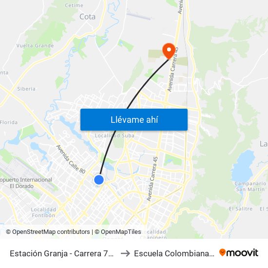 Estación Granja - Carrera 77 (Ac 80 - Tv 76d) to Escuela Colombiana De Ingenieria map