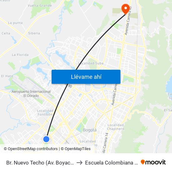 Br. Nuevo Techo (Av. Boyacá - Cl 12 Bis) (A) to Escuela Colombiana De Ingenieria map