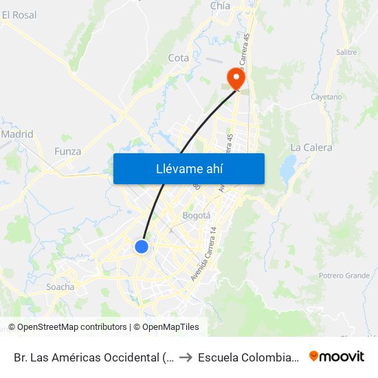 Br. Las Américas Occidental (Av. Boyacá - Cl 3b) (A) to Escuela Colombiana De Ingenieria map