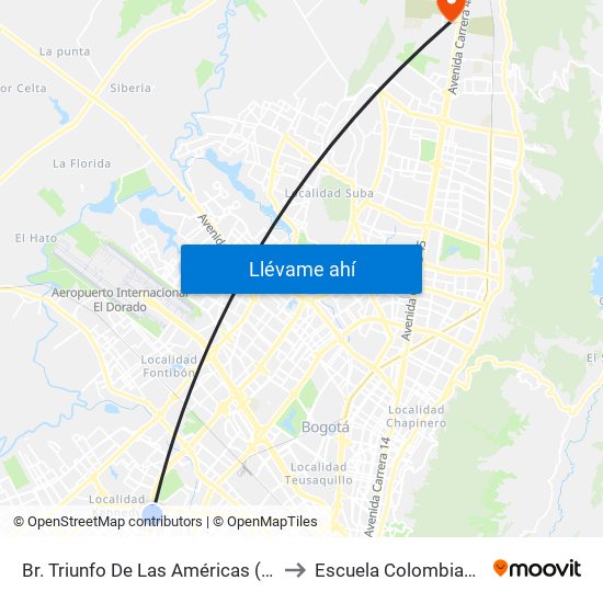 Br. Triunfo De Las Américas (Av. Boyacá - Cl 5a) (B) to Escuela Colombiana De Ingenieria map