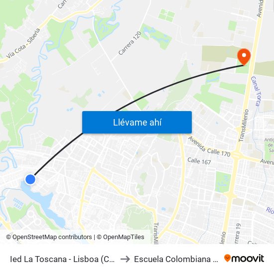 Ied La Toscana - Lisboa (Cl 132 - Kr 145a) to Escuela Colombiana De Ingenieria map