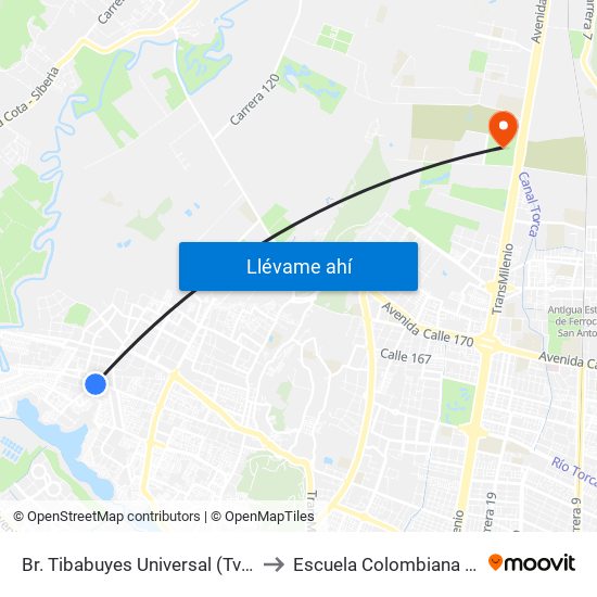 Br. Tibabuyes Universal (Tv 127 - Dg 138c) to Escuela Colombiana De Ingenieria map