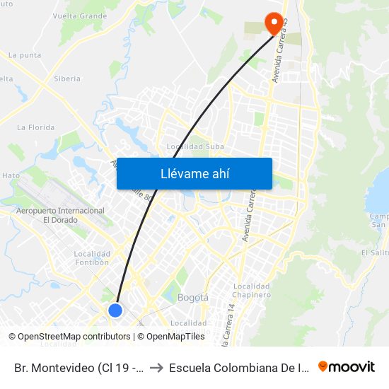 Br. Montevideo (Cl 19 - Kr 69b) to Escuela Colombiana De Ingenieria map