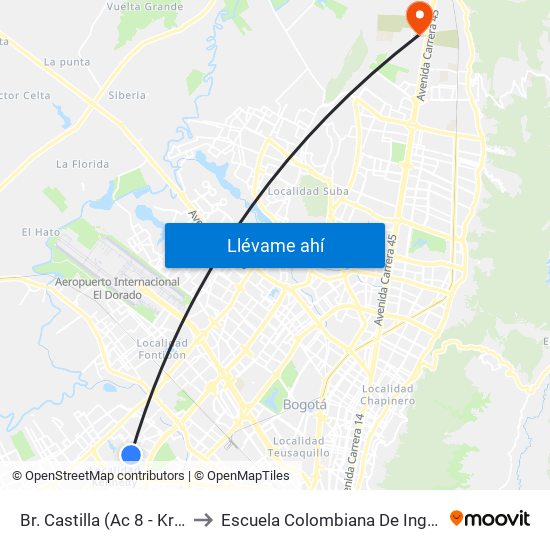 Br. Castilla (Ac 8 - Kr 78c) to Escuela Colombiana De Ingenieria map