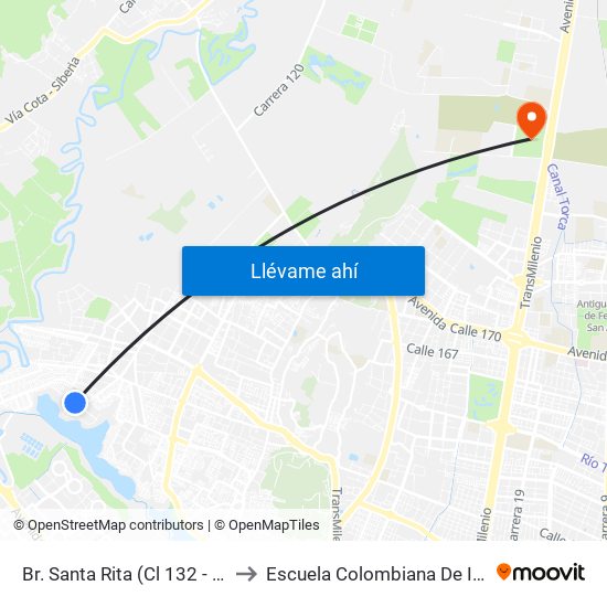 Br. Santa Rita (Cl 132 - Kr 132a) to Escuela Colombiana De Ingenieria map