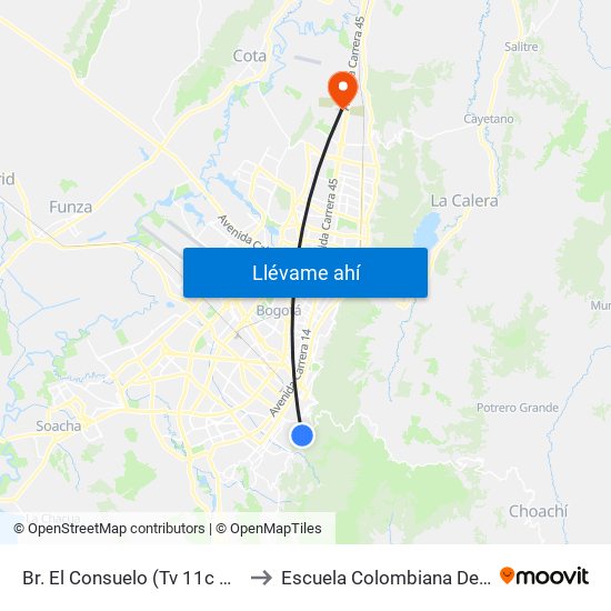 Br. El Consuelo (Tv 11c Este - Cl 1c) to Escuela Colombiana De Ingenieria map