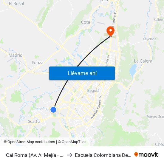 Cai Roma (Av. A. Mejía - Cl 55a Sur) to Escuela Colombiana De Ingenieria map