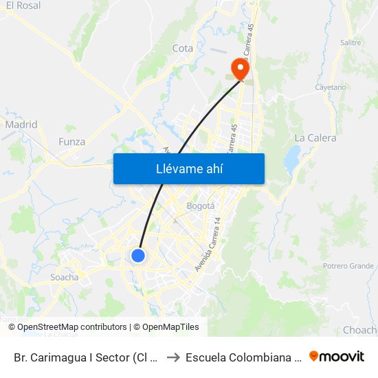 Br. Carimagua I Sector (Cl 39b Sur - Kr 72i) to Escuela Colombiana De Ingenieria map