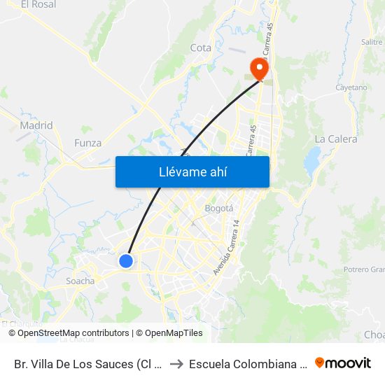 Br. Villa De Los Sauces (Cl 58 Sur - Kr 78b) to Escuela Colombiana De Ingenieria map