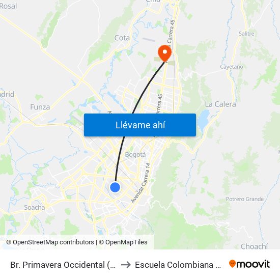 Br. Primavera Occidental (Kr 41a - Cl 3c) to Escuela Colombiana De Ingenieria map