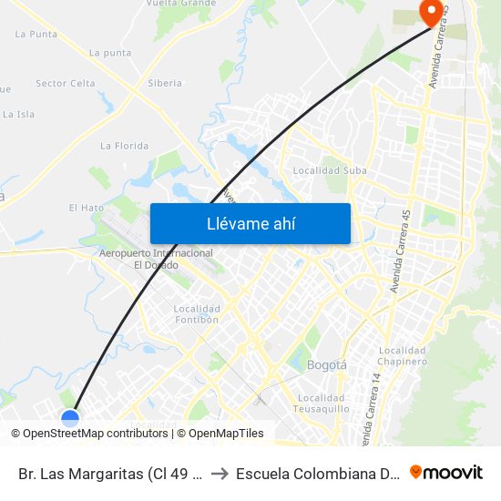 Br. Las Margaritas (Cl 49 Sur - Kr 90a) to Escuela Colombiana De Ingenieria map