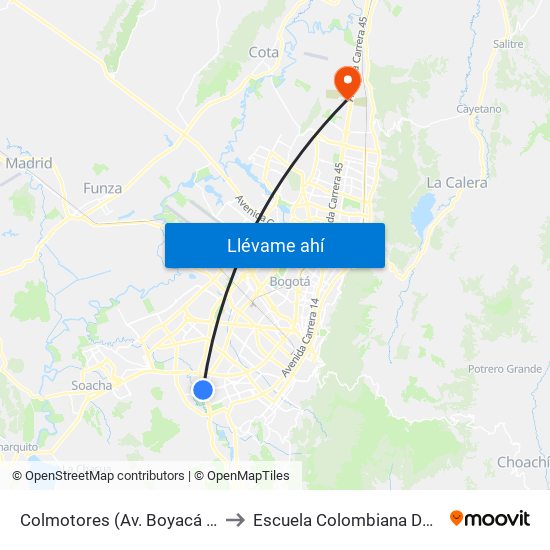 Colmotores (Av. Boyacá - Kr 35) (A) to Escuela Colombiana De Ingenieria map