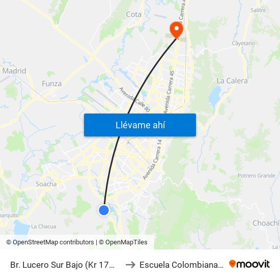 Br. Lucero Sur Bajo (Kr 17m - Cl 66a Sur) (A) to Escuela Colombiana De Ingenieria map