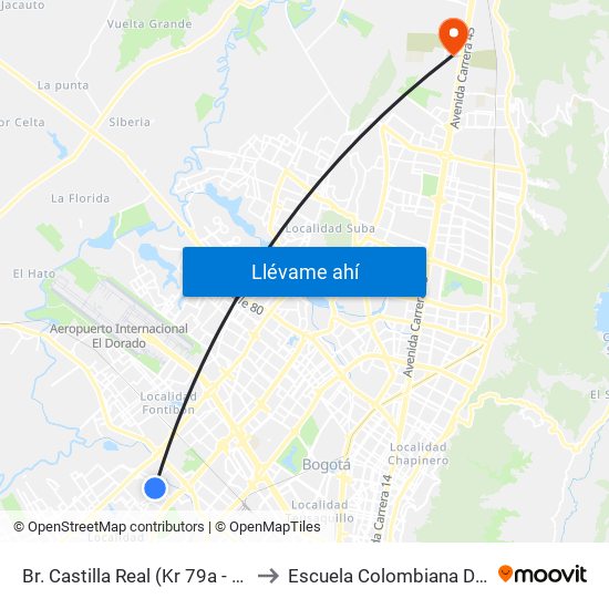 Br. Castilla Real (Kr 79a - Cl 11b Bis A) to Escuela Colombiana De Ingenieria map