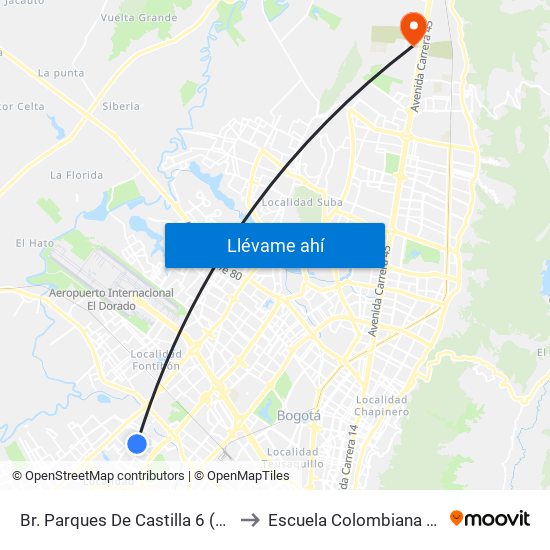 Br. Parques De Castilla 6 (Kr 79a - Cl 11a) to Escuela Colombiana De Ingenieria map
