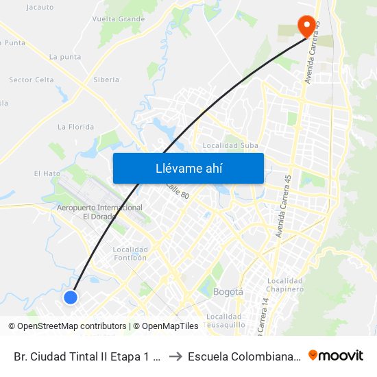 Br. Ciudad Tintal II Etapa 1 (Kr 94 Bis - Cl 6a) to Escuela Colombiana De Ingenieria map