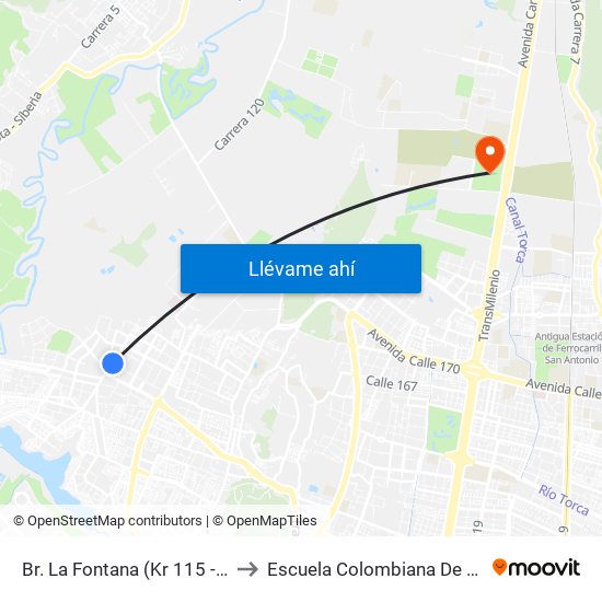 Br. La Fontana (Kr 115 - Cl 147a) to Escuela Colombiana De Ingenieria map