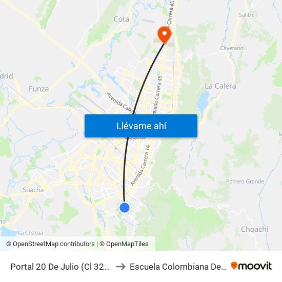 Portal 20 De Julio (Cl 32 Sur - Kr 3f) to Escuela Colombiana De Ingenieria map