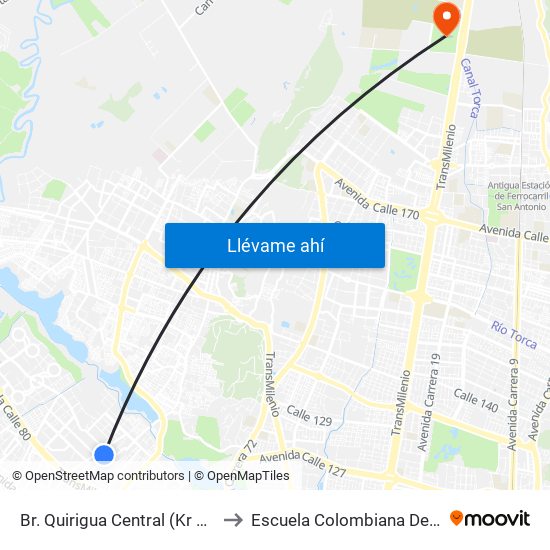 Br. Quirigua Central (Kr 94h - Cl 84) to Escuela Colombiana De Ingenieria map