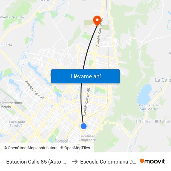 Estación Calle 85 (Auto Norte - Cl 85) to Escuela Colombiana De Ingenieria map