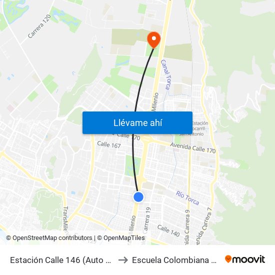 Estación Calle 146 (Auto Norte - Cl 148) to Escuela Colombiana De Ingenieria map