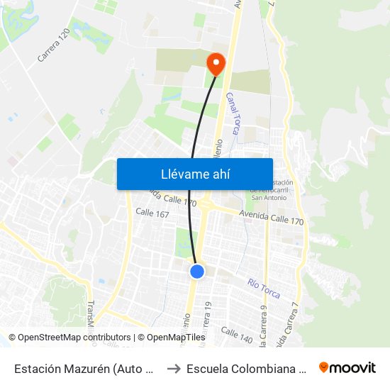 Estación Mazurén (Auto Norte - Cl 152) to Escuela Colombiana De Ingenieria map