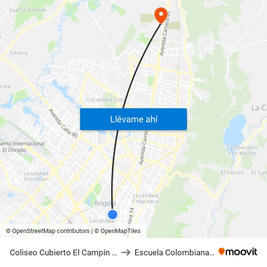 Coliseo Cubierto El Campín (Av. NQS - Cl 57b) to Escuela Colombiana De Ingenieria map