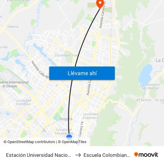 Estación Universidad Nacional (Av. NQS - Cl 45) to Escuela Colombiana De Ingenieria map