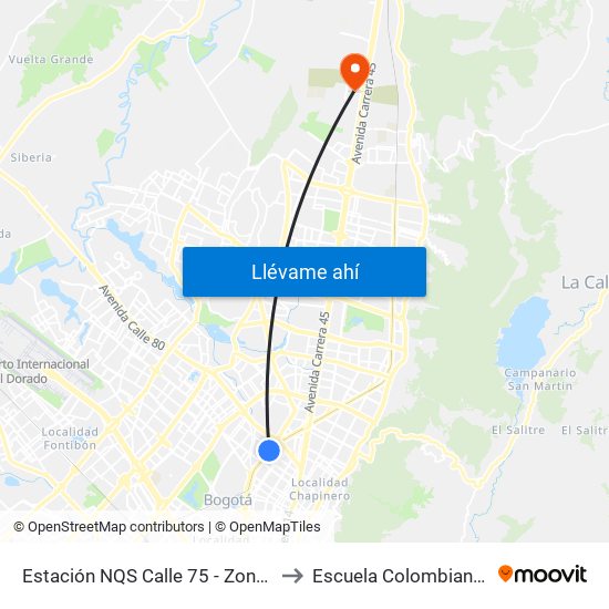Estación NQS Calle 75 - Zona M (Av NQS - Cl 76) to Escuela Colombiana De Ingenieria map