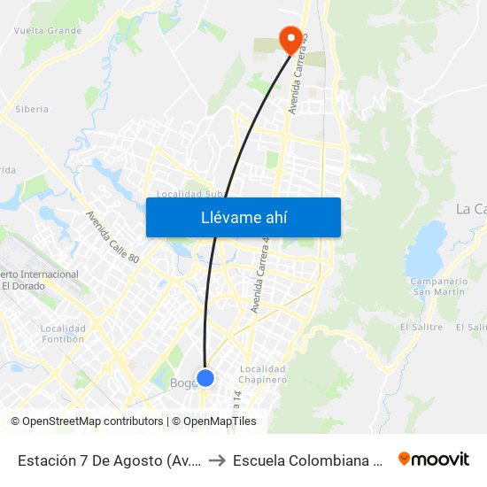 Estación 7 De Agosto (Av. NQS - Cl 63f) to Escuela Colombiana De Ingenieria map