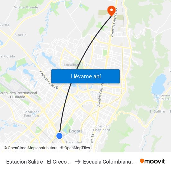 Estación Salitre - El Greco (Ac 26 - Kr 66) to Escuela Colombiana De Ingenieria map