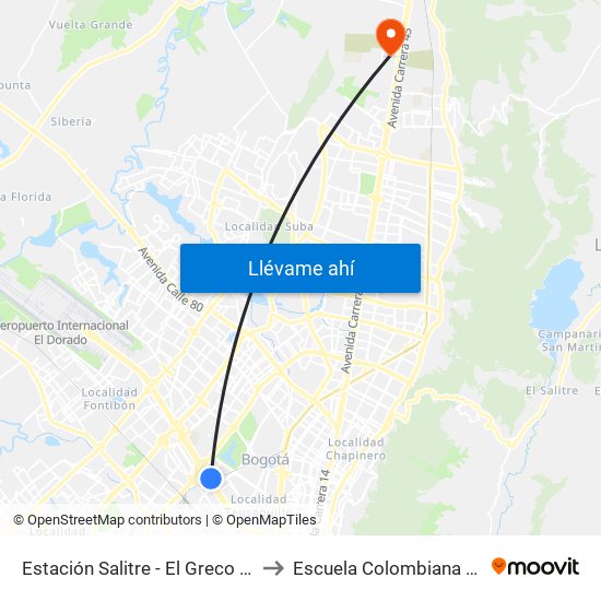 Estación Salitre - El Greco (Ac 26 - Ak 68) to Escuela Colombiana De Ingenieria map