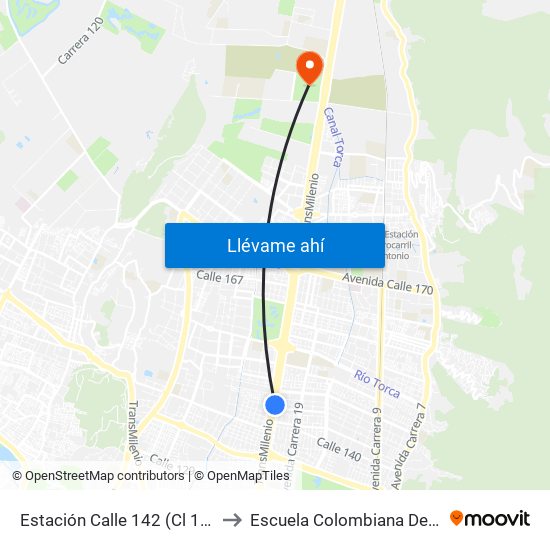 Estación Calle 142 (Cl 145 - Kr 21) to Escuela Colombiana De Ingenieria map