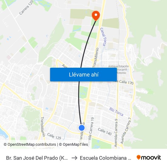 Br. San José Del Prado (Kr 45a - Cl 137) to Escuela Colombiana De Ingenieria map