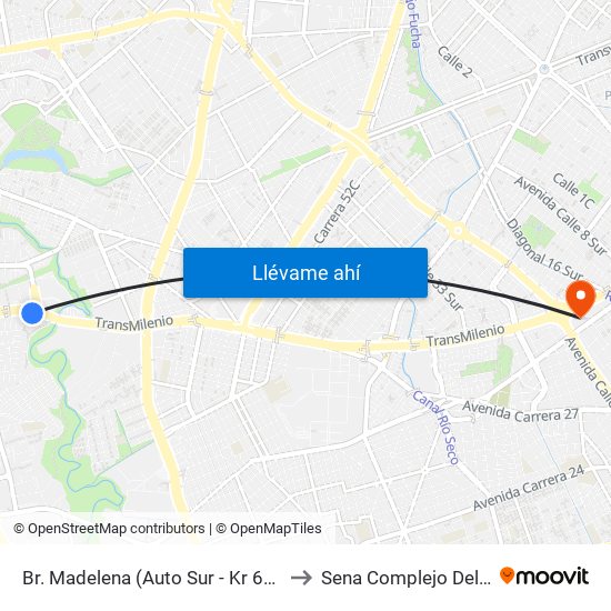 Br. Madelena (Auto Sur - Kr 64 Bis) to Sena Complejo Del Sur map